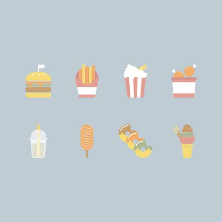 collection pack icon group set of minimal fast food, logo label, vector illustration cartoon flat designのイラスト素材