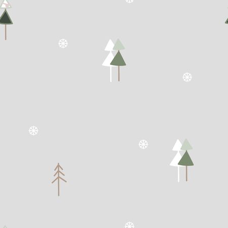 seamless line doodle hand drawing christmas pine tree and snowflake repeat pattern background, holiday winter season weather element, happy new year concept, flat vector illustration designのイラスト素材