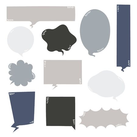 collection set of hand drawn line frame border,blank speech bubble balloon blue pastel color, think, speak, talk, text box, banner, flat design vector illustrationのイラスト素材