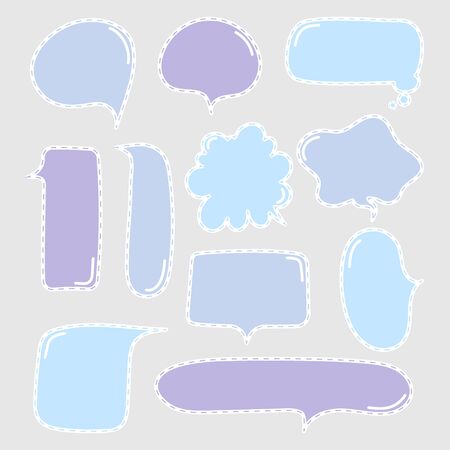 collection set of cute hand drawn line, blank speech bubble balloon circle and square shape, think, speak, talk, text box, banner, flat design vector illustrationのイラスト素材