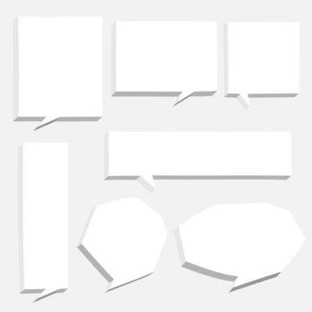 collection set of 3D hand drawn speech bubble balloon think, speak, talk, template, text box banner, flat design vector illustrationのイラスト素材