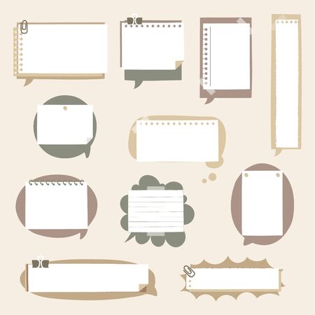 Collection set of hand drawing blank speech bubble balloon with paper text box, think speak talk text box, banner, flat, design, vector illustrationのイラスト素材