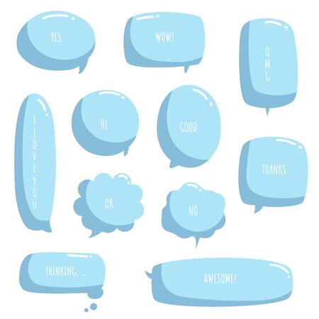 collection set of hand drawing frame border, blank speech bubble balloon, blue colour, think, speak, talk, text box, banner, flat, design, vector illustrationのイラスト素材
