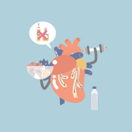 world heart day, healthy lifestyle, heart health care concept heart anatomy in blue background, vector illustration cartoon flat character designのイラスト素材