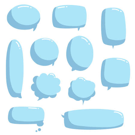 collection set of hand drawing frame border, blank speech bubble balloon, blue colour, think, speak, talk, text box, banner, flat, design, vector illustrationのイラスト素材