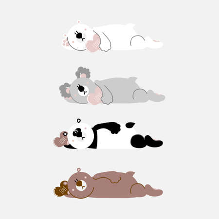 collection set of cute and lovely hand drawn teddy polar bear, koala and panda bear holding heart, happy valentine's day, love concept, flat vector illustration cartoon character costume designのイラスト素材