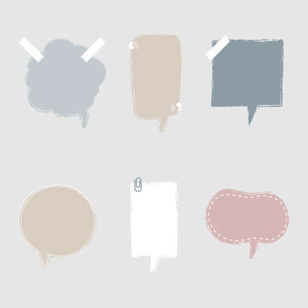 collection set of blank hand drawn speech bubble balloon with quotation marks, think speak talk whisper text box, flat vector illustration design isolatedのイラスト素材