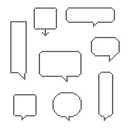 collection set of retro game 8 bit line pixel speech bubble balloon black and white color, flat design vector illustrationのイラスト素材