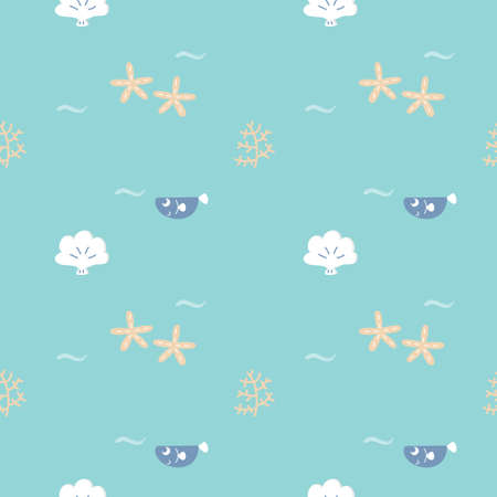 seamless deep sea repeat pattern background, flat vector illustration design