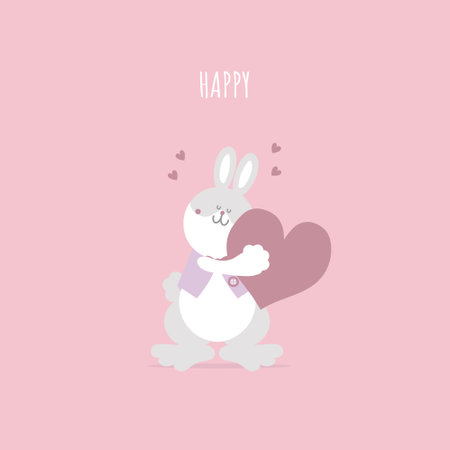 animal pet bunny rabbit and heart, valentineâs day, happy easter, flat vector illustration cartoon characterのイラスト素材