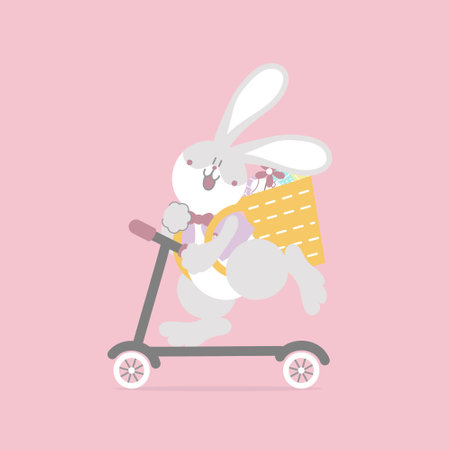 happy easter festival with animal pet bunny rabbit and egg, pastel color, flat vector illustration cartoon characterのイラスト素材