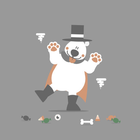 happy halloween holiday festival with polar bear and sweet candy, flat vector illustration cartoon character designのイラスト素材