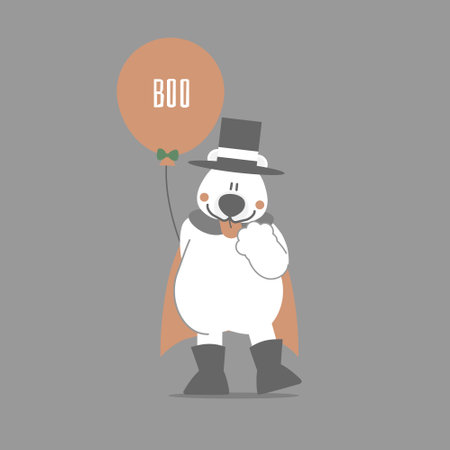 happy halloween holiday festival with polar bear and balloon, flat vector illustration cartoon character designのイラスト素材