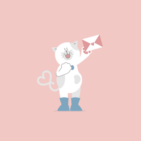 cute and lovely cat with love letter, happy valentine's day, birthday, love concept, flat vector illustration cartoon character design isolatedのイラスト素材