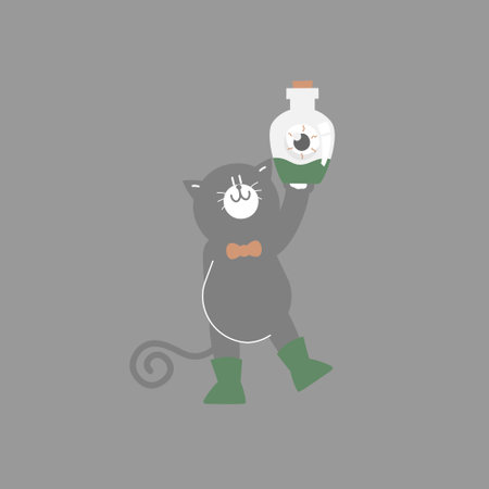 happy halloween holiday festival with black cat and jar of eyeball, flat vector illustration cartoon character designのイラスト素材