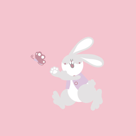 happy easter festival with animal pet bunny rabbit and butterfly, pastel color, flat vector illustration cartoon characterのイラスト素材