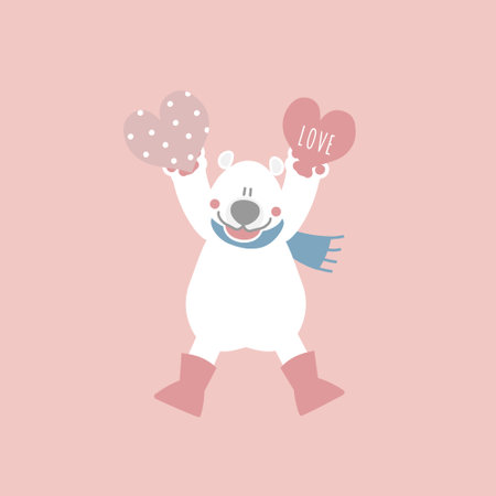 cute and lovely white polar bear with heart, happy valentine's day, love concept, flat vector illustration cartoon character costume designのイラスト素材