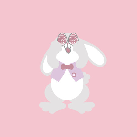 happy easter festival with animal pet bunny rabbit and egg sunglasses, pastel color, flat vector illustration cartoon characterのイラスト素材