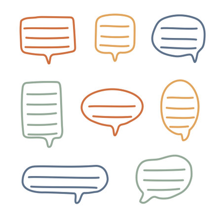 collection set of colorful speech bubble balloon, think, speak, talk, text box banner, flat design vector illustrationのイラスト素材