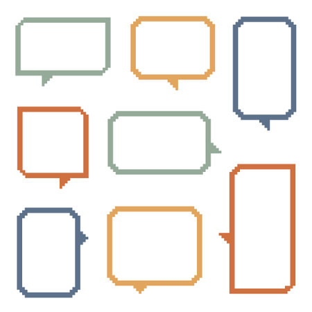 collection set of colorful retro game 8bit pixel speech bubble balloon, flat design vector illustrationのイラスト素材