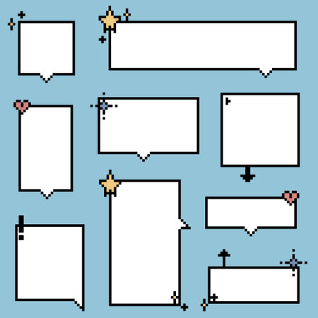 collection set of retro game 8bit pixel speech bubble balloon black and white color, flat design vector illustrationのイラスト素材