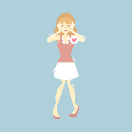 Woman having panic disorder, mental health care concept, flat character design clip art vector illustrationのイラスト素材
