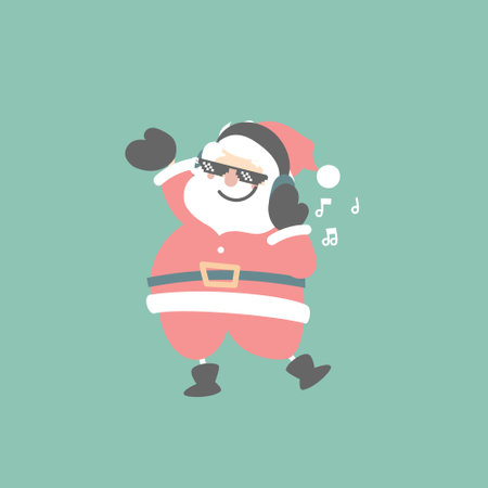 merry christmas and happy new year with cute santa claus, flat vector illustration cartoon character costume designのイラスト素材