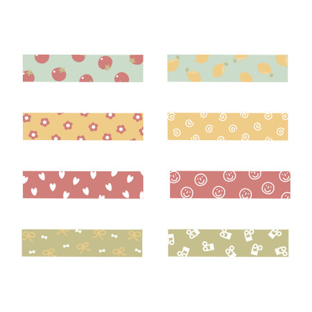 Collection set of washi tape scrapbook stripes, sticky label tags and decorative scotch strip paper sticker tape, icon banner flat design vector illustration designのイラスト素材