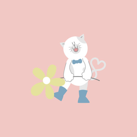 cute and lovely cat holding flower, happy valentine's day, love concept, flat vector illustration cartoon character costume designのイラスト素材