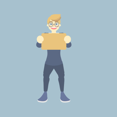 businessman, office worker with blank sign, successful concept, flat character design vector illustration clip artのイラスト素材
