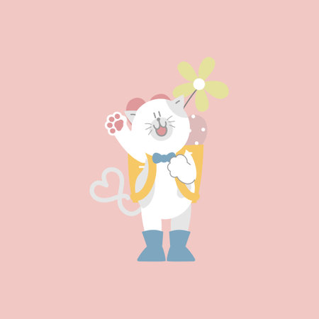 cute and lovely cat with basket of heart and flower, happy valentine's day, love concept, flat vector illustration cartoon character costume designのイラスト素材