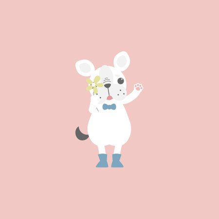 cute and lovely dog with flower, happy valentine's day, love concept, flat vector illustration cartoon character costume designのイラスト素材