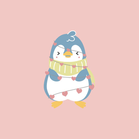 cute and lovely penguin with heart, happy valentine's day, love concept, flat vector illustration cartoon character costume designのイラスト素材