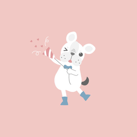 cute and lovely dog with party popper, firecracker and confetti, happy valentines day, love concept, flat vector illustration cartoon character costume designのイラスト素材