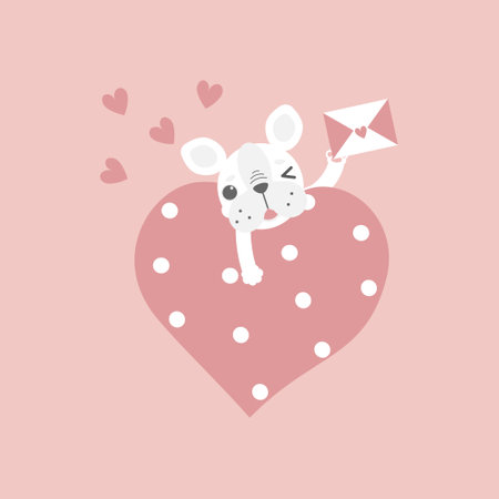 cute and lovely dog with heart and love letter, happy valentine's day, love concept, flat vector illustration cartoon character costume designのイラスト素材