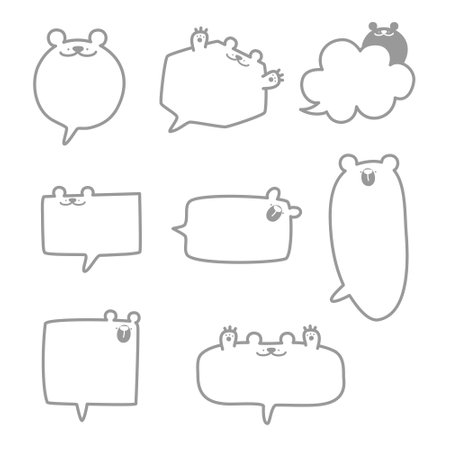 Minimal doodle hand draw animal bear speech bubble balloon, icon sticker memo keyword planner text box banner, flat design vector illustrationのイラスト素材