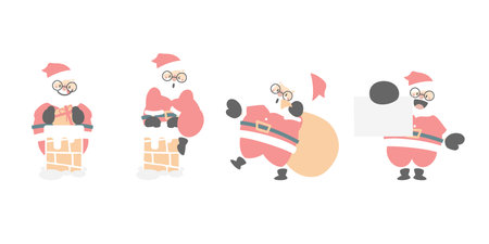 merry christmas and happy new year with cute santa claus character set, flat vector illustration cartoon character costume designのイラスト素材