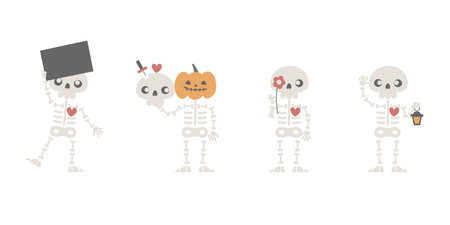 happy halloween holiday festival with skeleton set, flat vector illustration cartoon character designのイラスト素材