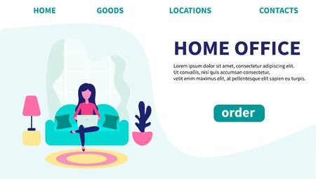 Home office. Work at home. Web page design templates. Stay home. Online shopping on websiteのイラスト素材