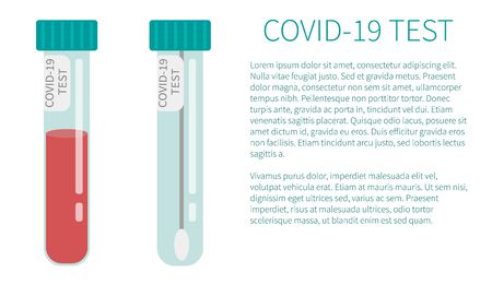 COVID-19 test. Tubes with blood sample. Concept of Coronavirus rapid test. Lab research and diagnosis. Vector illustration in flat style.のイラスト素材