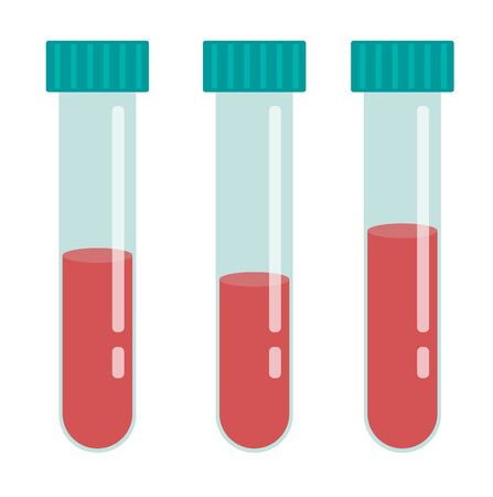 Tubes with blood sample. Medical clipart. Concept of rapid test. Lab research and diagnosis. Vector illustration in flat styleのイラスト素材