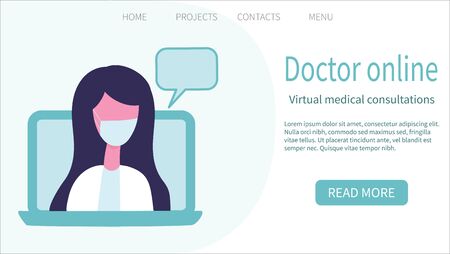 Doctor online, Virtual doctor visit. Web page design templates. Vector illustration in flat styleのイラスト素材