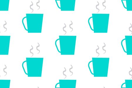 Cup of hot coffee. Seamless vector texture pattern in flat design isolated on white backgroundのイラスト素材