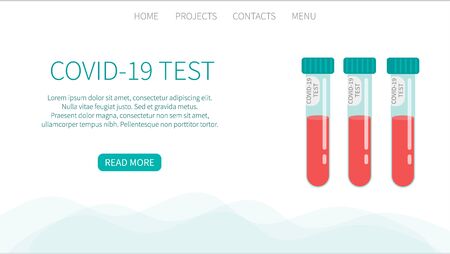 COVID-19 test. Tubes with blood sample. Concept of Coronavirus rapid test. Lab research and diagnosis. Medicine vector concept in flat design. Landing page website templateのイラスト素材