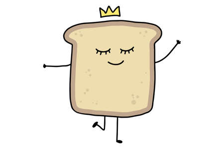 Cute cartoon Toast. Funny doodle bread character isolated on white background. Eating healthy and...