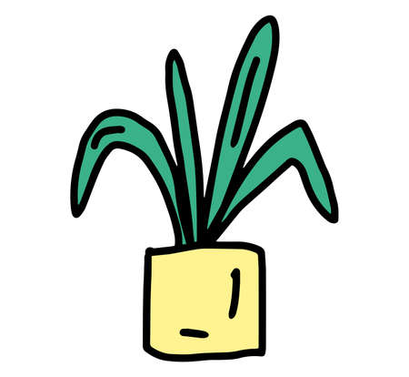Cute house plant in pot. Colorful cartoon botanical in doodle style. Hand-drawn vector illustration isolated on white backgroundのイラスト素材