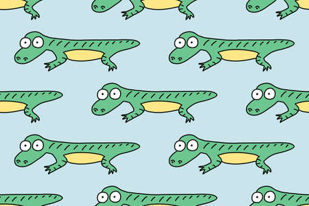 Cartoon Character Lizard. Cartoon funny doodle reptile. Hand-drawn vector illustration isolated on a white background. For kids isolated on white background. For your fabric, textile design, wrapping paper or wallpaperのイラスト素材