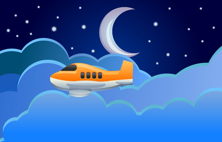 Airplane flying at night vector imageのイラスト素材