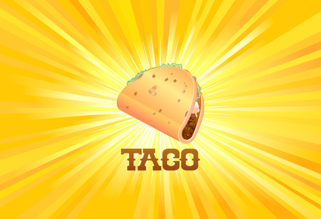 Taco icon on yellow rays poster vectorのイラスト素材