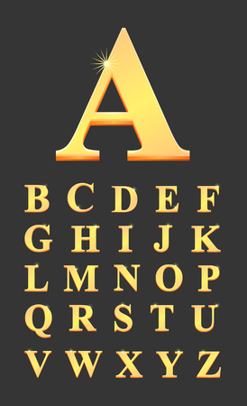 Gold alphabet letters in 3D vector illustration.のイラスト素材